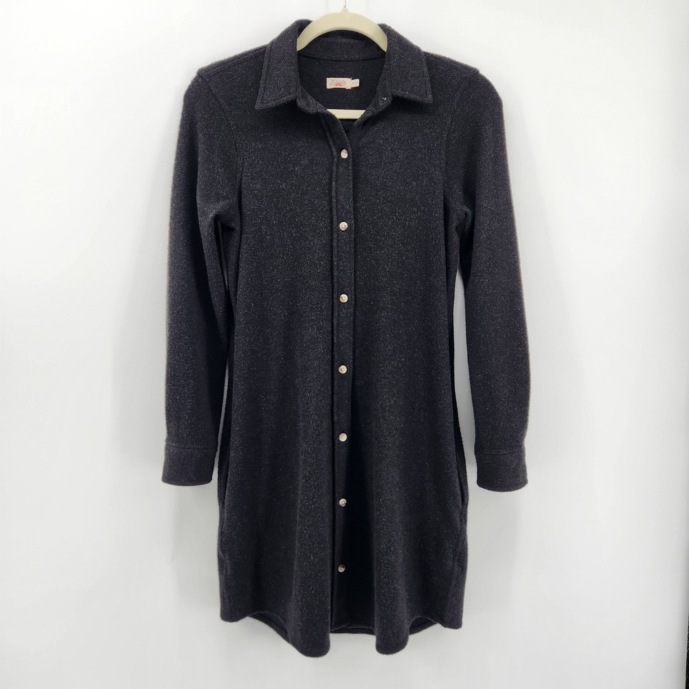 Faherty Women's Charcoal Gray Button Front Long Sleeve Shirt Dress Size XS‎